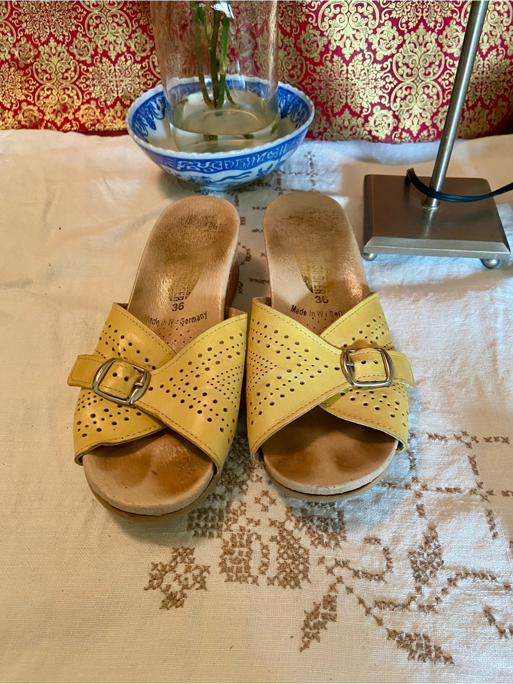 Worishofer Yellow Women’s Leather Cork Wedge Slide Sandal US 6 EU 36 - Picture 2 of 5